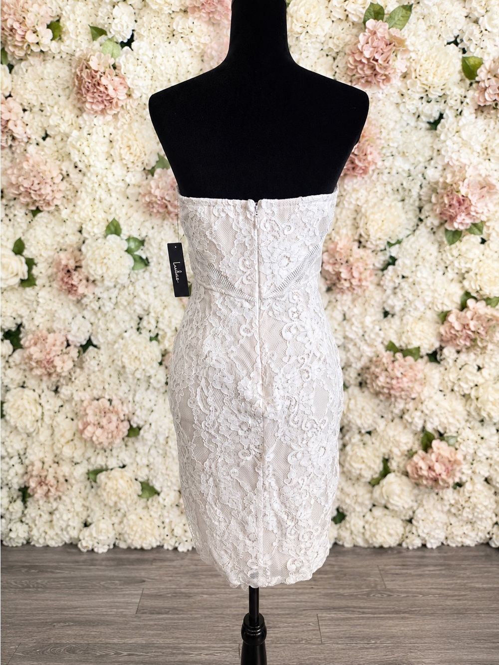 Lulu's Love Like This White and Nude Strapless Lace Bodycon Dress - Picture 2 of 3